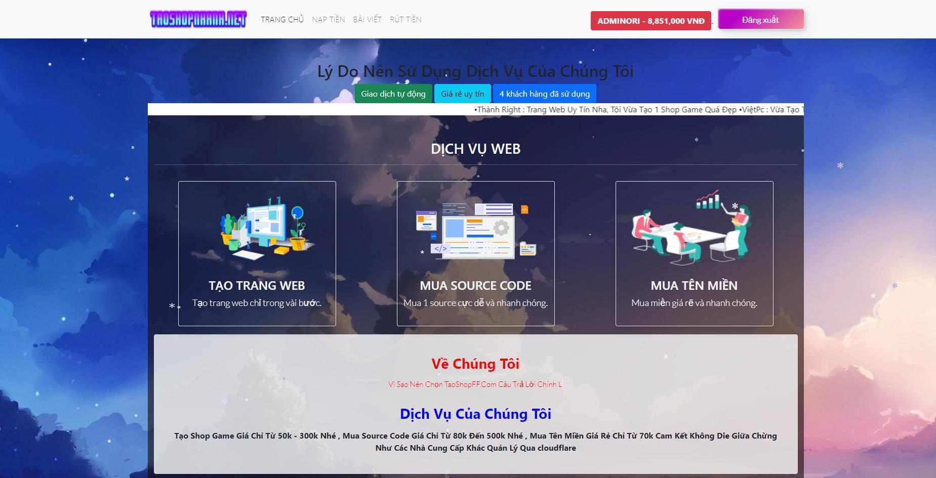  CODE TẠO SHOP,  BÁN MÃ NGUỒN, TÊN MIỀN - TeemeG