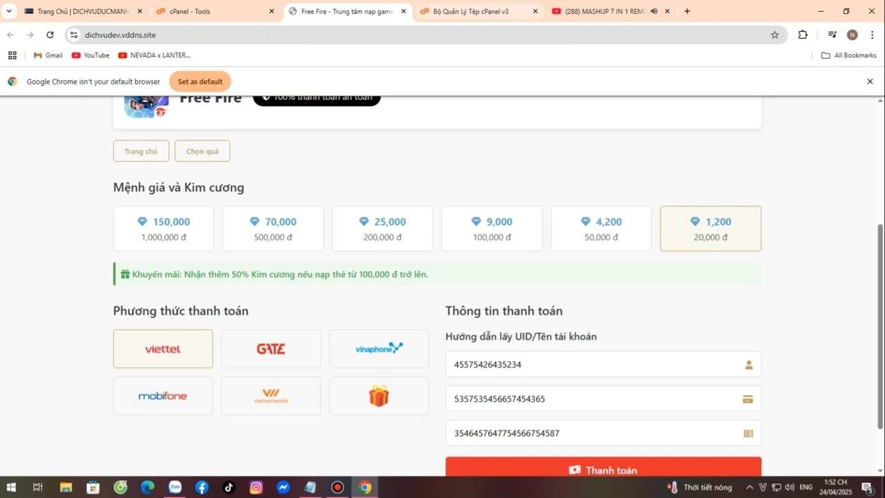  CODE S.CAM CARD FF DẠNG NẠP THẺ CÀO - TeemeG